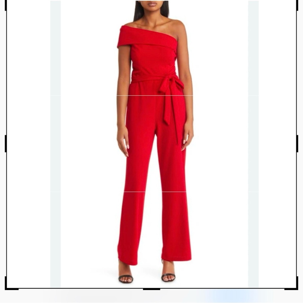 Marina Red One Shoulder Belted‎ Jumpsuit, Size M